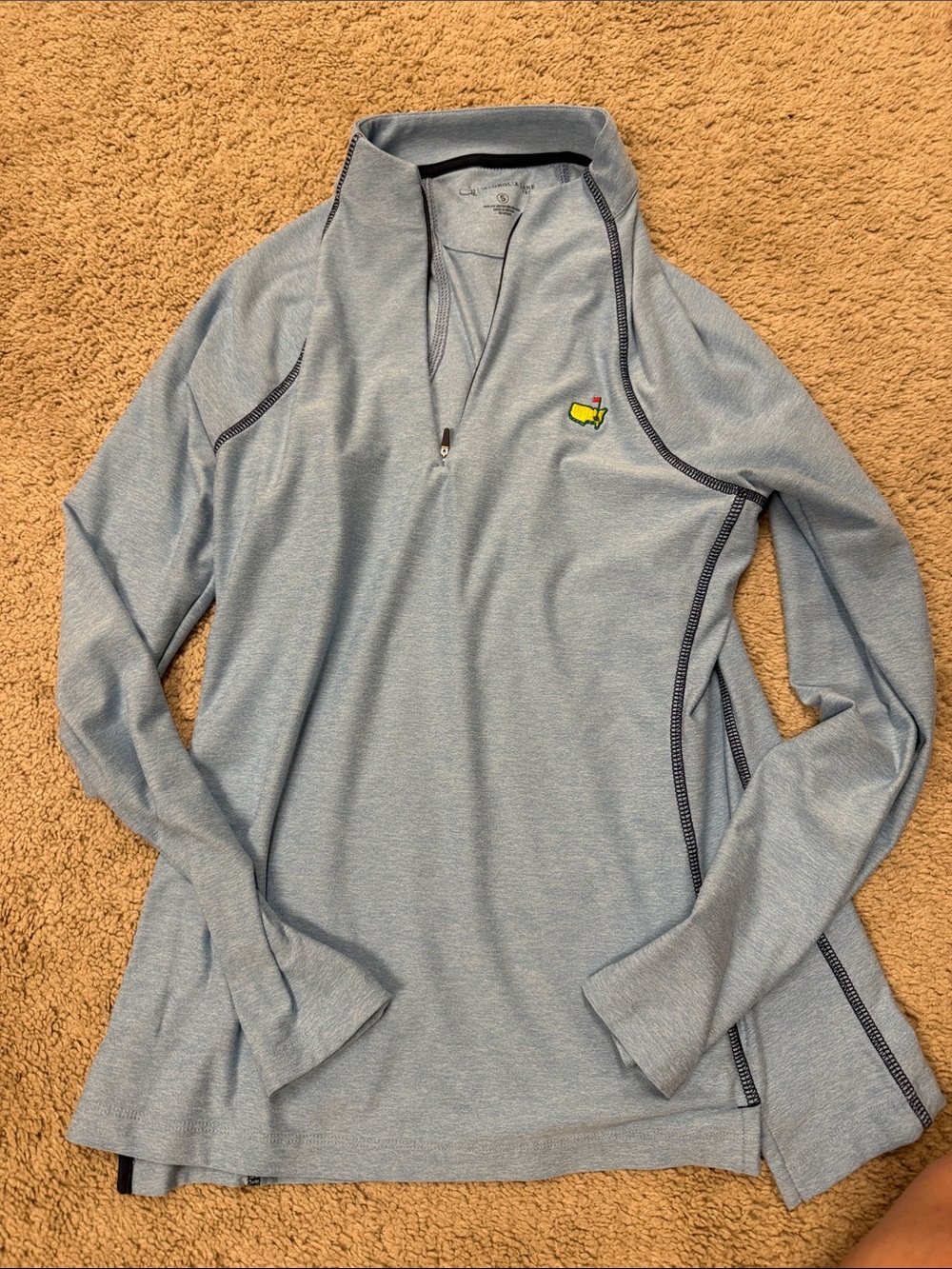 Masters Light Blue Quarter-Zip Turtleneck Sweater with Embroidered Logo